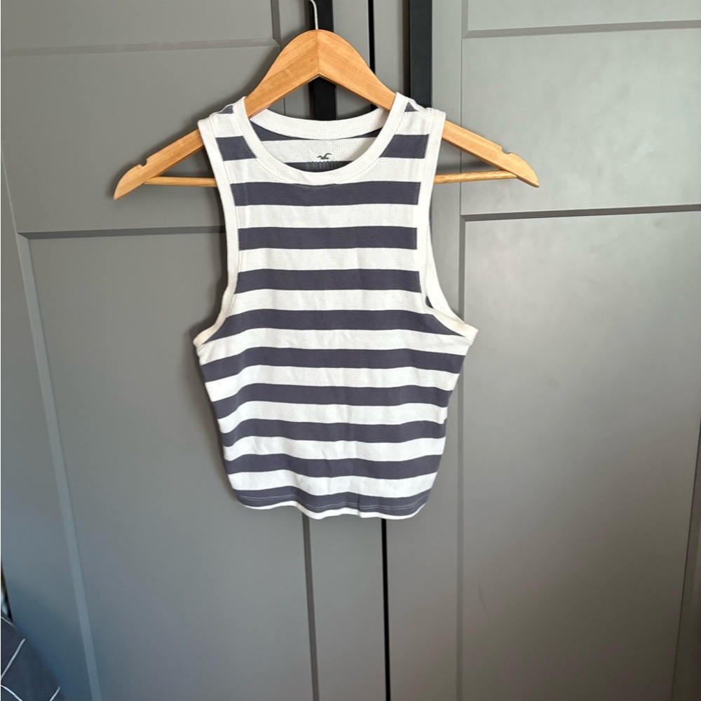 Hollister Navy and White Striped Tank Top